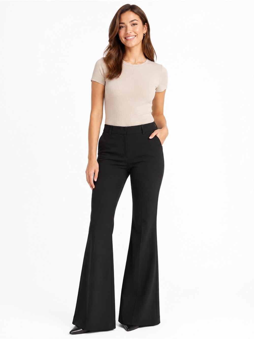 Express Black High Rise Flare Trouser Pants Size 12 Stretch Dress Work Career